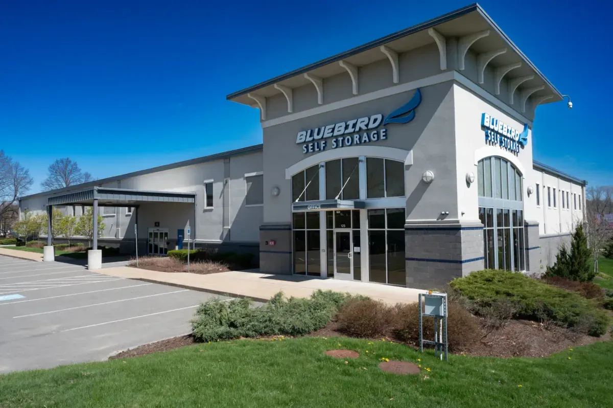 Bluebird Self Storage exterior with covered loading area