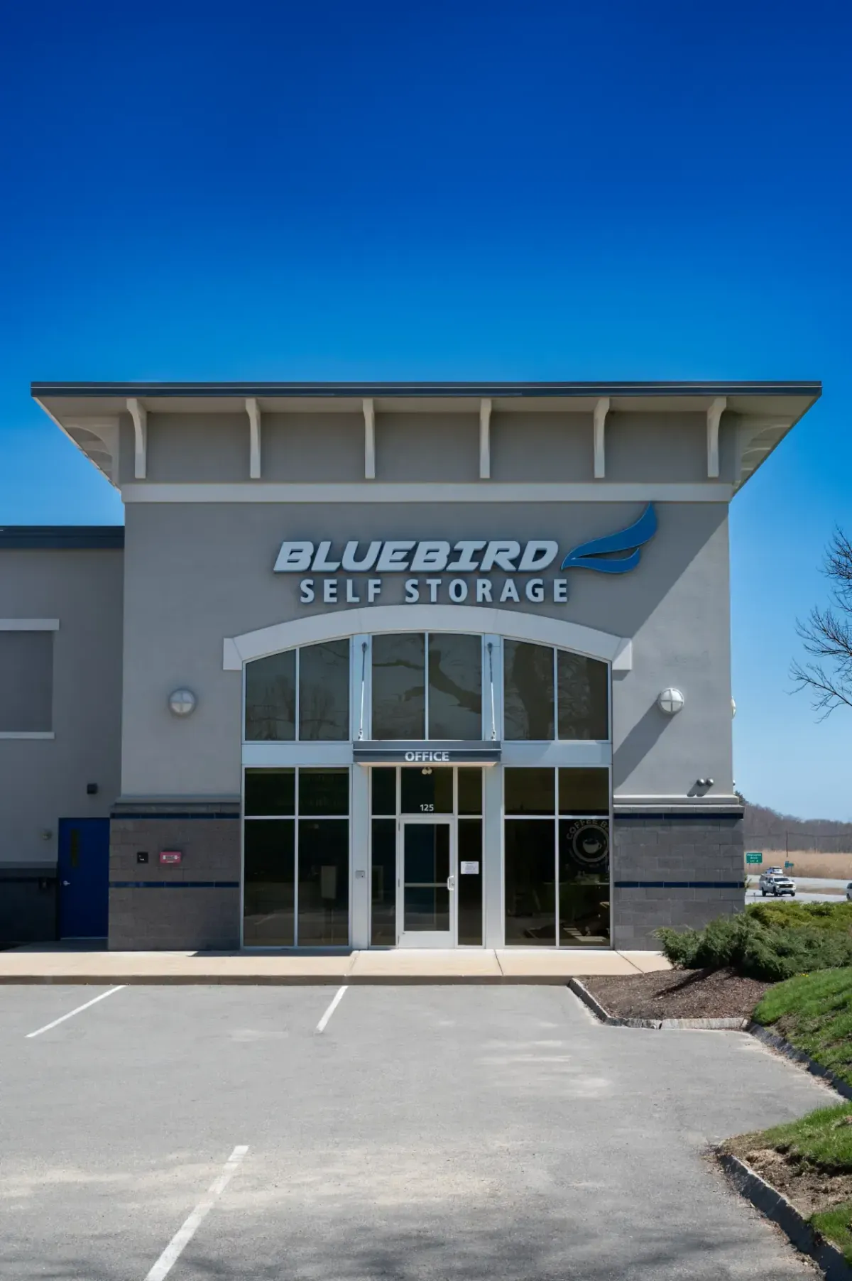 Bluebird Self Storage office entrance and facade
