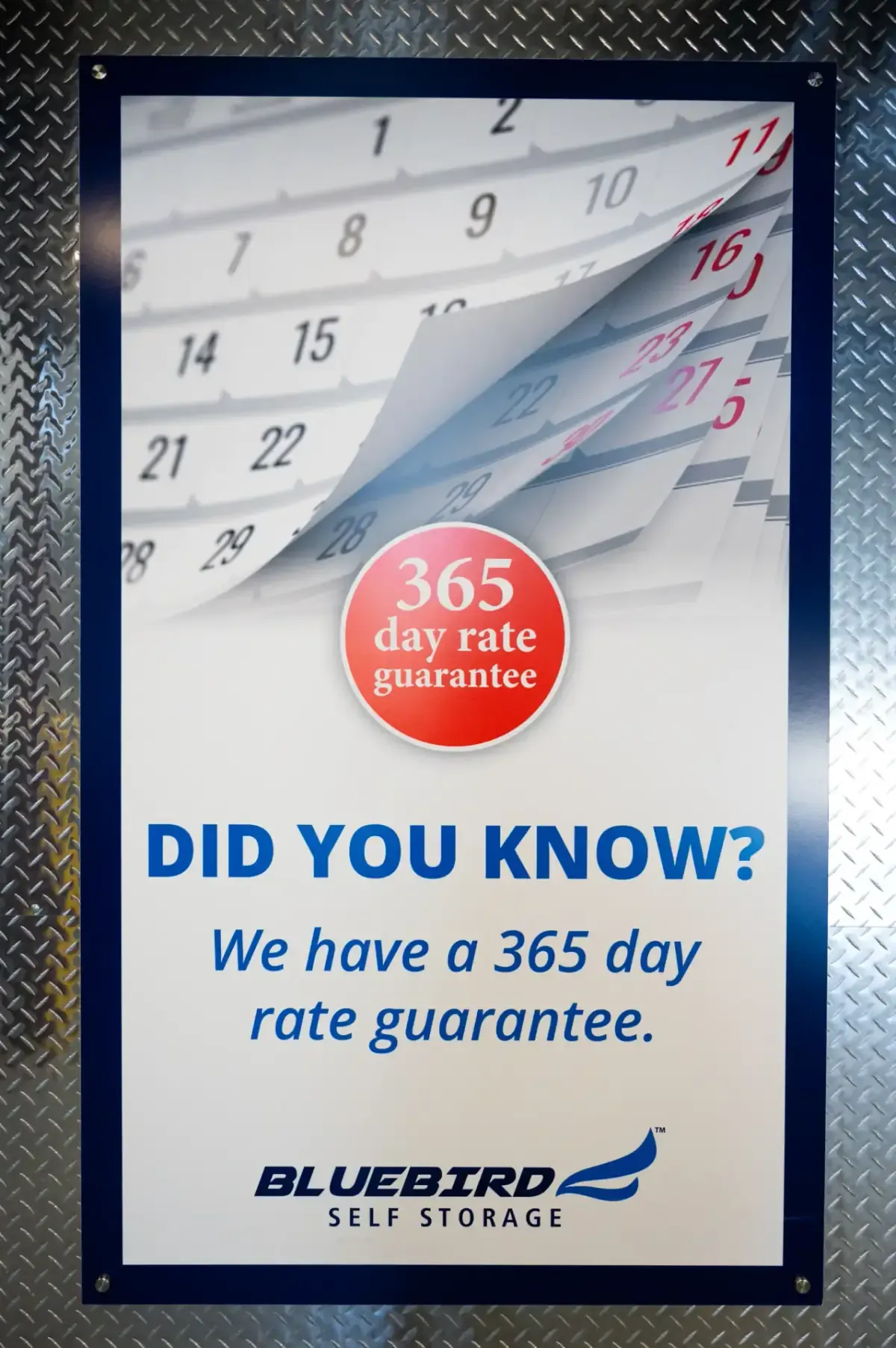 Bluebird 365-day rate guarantee sign