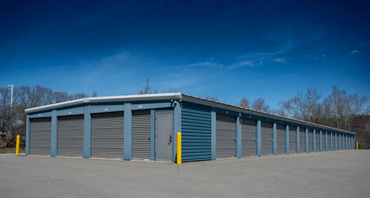 Row of outdoor drive-up storage units