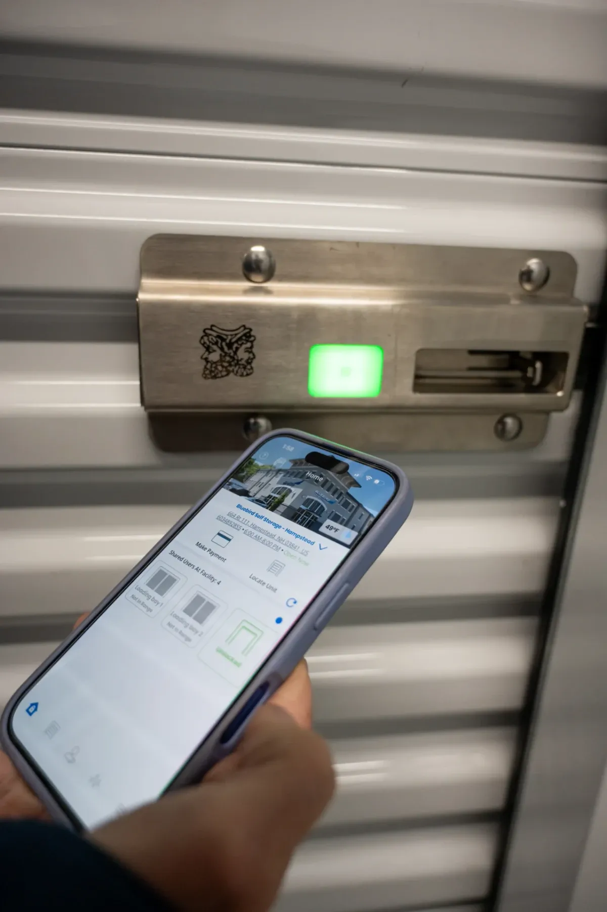 Phone app unlocking a smart storage unit door
