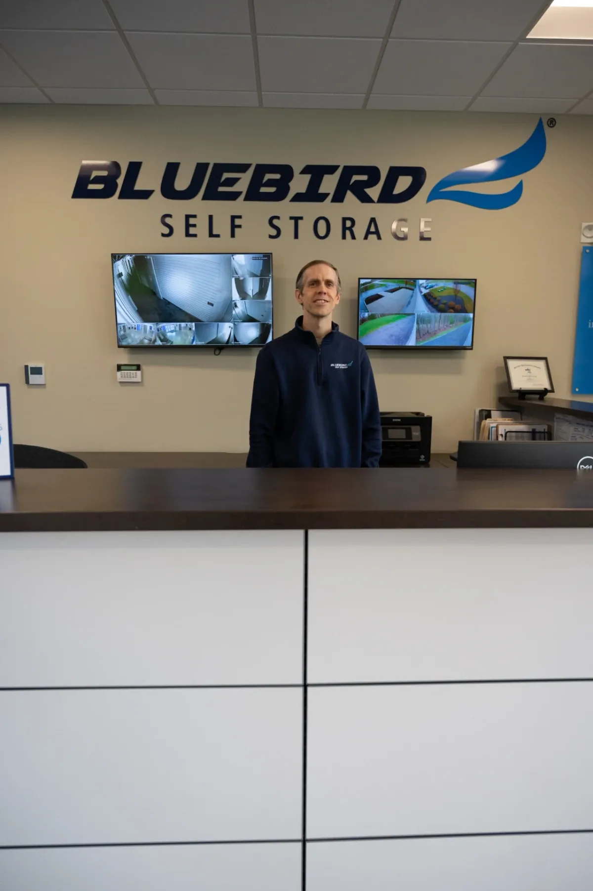 Bluebird staff member at the front desk