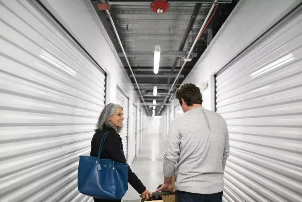 Man and woman in climate controlled Storage facilitiy.