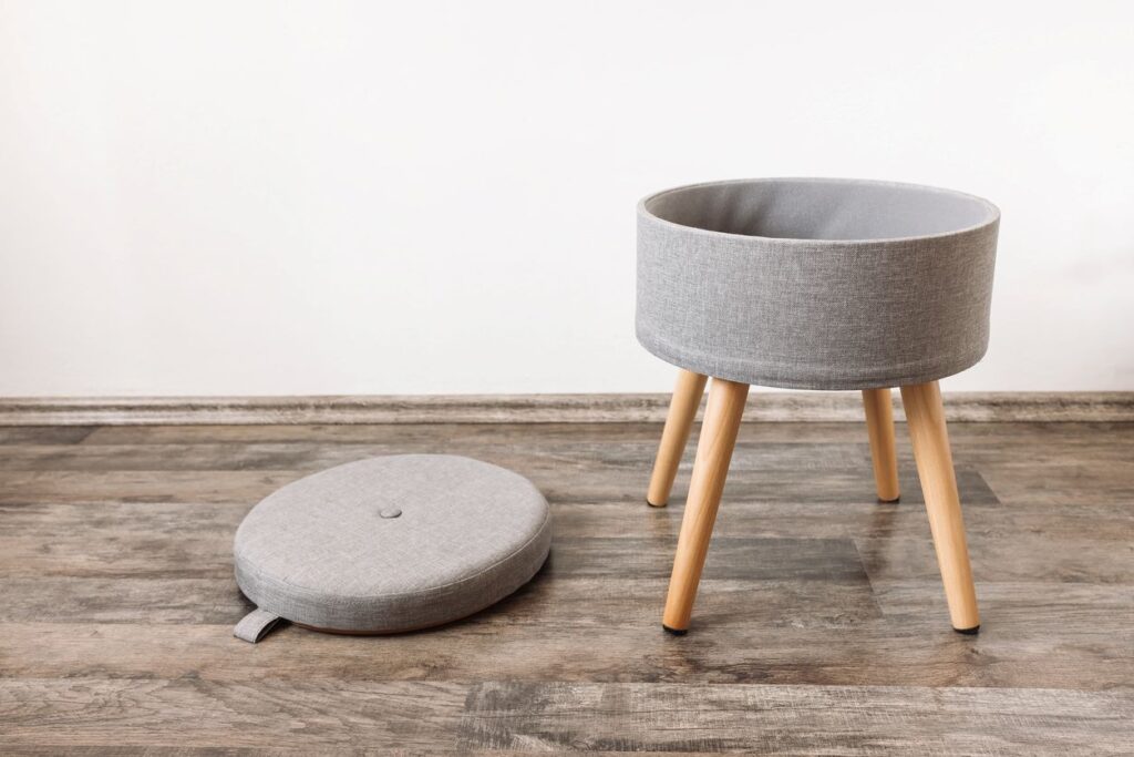 A stool with hidden storage inside for Christmas gifts.